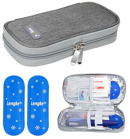 YOUSHARES Insulin Kühltasche mit 2 Nylon Kühlakku, Diabetiker Tasche Insulin Pen Kühlbox Diabetes Etui für Diabetikerutensilien Halten Sie die Vorräte Sicher und Kalt (Grau)