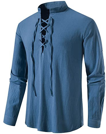LucMatton Herren-Kostüm mit Schnürung, Baumwolle, mittelalterliches Vintage-Kostüm, blau (Classic Blue), L