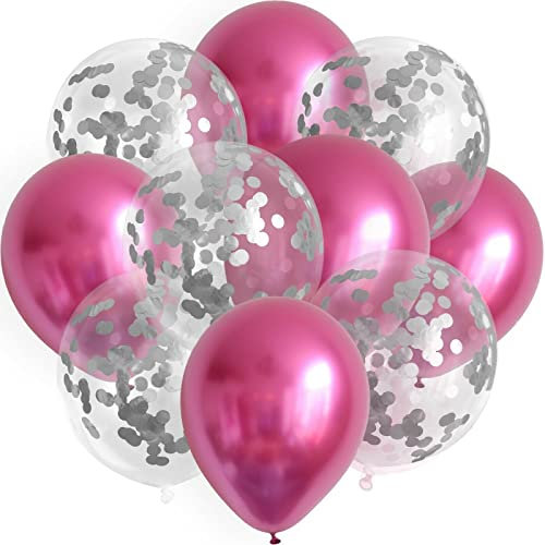 10x Luftballons Set Silber Konfetti Metallic Geburtstag Ballons Party Hochzeit, Farbe:Rosa