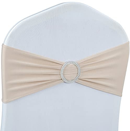 Babenest Spandex Chair Sashes Bows Premium Stretch Chair Cover Band with Buckle Slider Universal Elastic Chair Ties for Wedding Party Ceremony Reception Banquet Decoration (Champagne, 30)