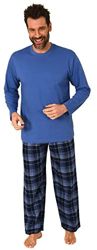 Normann Herren Schlafanzug lang, Pyjama mit Karierter Flanell-Hose, Farbe:blau, Größe:58