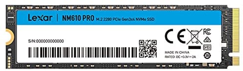 Lexar NM610PRO SSD, M.2 2280 PCIe Gen3x4 NVMe 1.4 SSD 1TB Internal, Up to 3300MB/s Reading, 2600MB/s Write, 3D NAND Flash Drives for Notebook, Desktop, PC