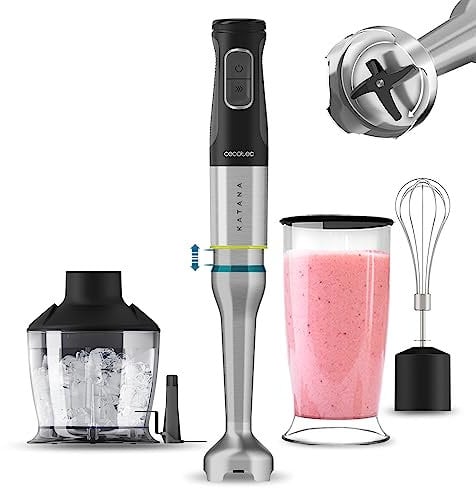 Cecotec Batidora de Mano Katana 12 Chop G. 1200 W de potencia, Perreo Move, 21 Velocidades, Función Turbo, BlackTitanium, Campana antisalpicaduras, Pie XL, Grip texture, Kit de Accesorios