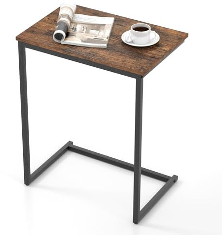 GIANTEX Beistelltisch C-Form, Laptoptisch aus Holz & Metall, Kaffeetisch im Industrie-Design, Sofatisch Notebooktisch Pflegetisch Ablagetisch Betttisch für Wohnzimmer Schlafzimmer Büro 55x36x67cm