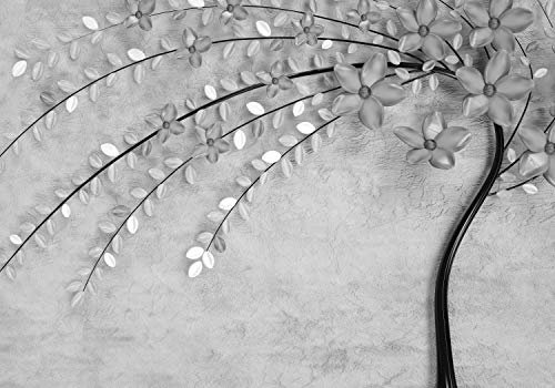 wandmotiv24 Fototapete Blumenbaum grau, 400 x 280 cm - selbstklebende Strukturtapete, Wanddeko, Wandbild, Wandtapete, Natur, Planzen, Modern M2015