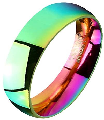 Mianova Band Ring Edelstahl Fingerring Rainbow Regenbogen Herrenring Damenring Partnerring Ehering Freundschaftring Damen Herren Größe 63 (20.1) Breit: 6mm