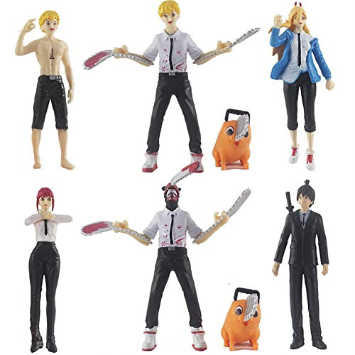 GREMBI 8Pcs/Set Chainsaw Man Figure Statue - 10Cm Anime Figure Model Denji, Power, Mitaka Asa Sculpture Clay Man, Handmade Collectible Top Desktop Decoration Gifts/8Pcs/10Cm