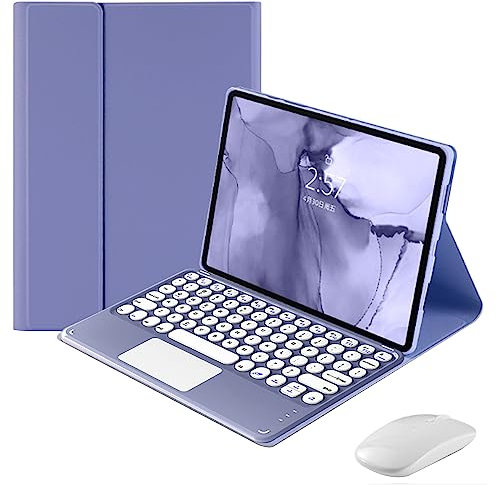 QYiiD Touchpad-Tastatur-Hülle mit Maus für Huawei Matepad T10s 10,1 Zoll / T10 9,7 Zoll, Folio-Tastaturhülle mit niedlicher runder Taste, kabellos, abnehmbare TouchPad-Tastatur, Violett
