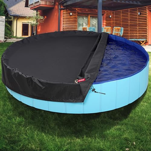 QH.HOME 63in Round Collapsible Dog Pool Cover with Tear Resistant, Fade Resistant, Drawstring, Portable Handle for Dog Kiddie Pool - Black