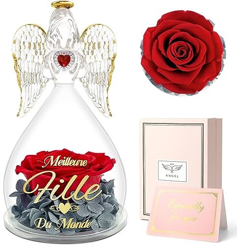 Sunia Cadeau pour Fille, Cadeau Fille Ange Rose Eternelle avec l'inscription Meilleure Fille du Monde, Fleur Eternelle avec Ange Figurine, Idée Cadeau pour Fille Anniversaire, Cadeau Fille Noël