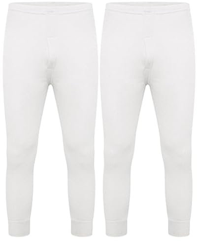 DOLCE ENVY Herren Thermo 2 Pack Long John Bottom Hose Warme Basisschicht für Winter Geeignet für den täglichen Gebrauch Hochleistungs-Unterhose, weiß, 31-35
