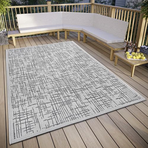 HANSE Home Telu - Alfombra Impermeable para Interior y Exterior, diseño Moderno, Resistente al Agua, Tejido Plano para jardín, balcón, terraza, salón, Color Beige y Gris, 115 x 170 cm