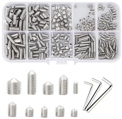 YSDMY viti senza testa 308 Pezzi viti a brugola M3 M4 M5 acciaio inossidabile Viti a Testa con Punta con chiavi a brugola Per Maniglie Delle Porte