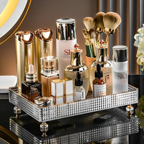 TFSZE Bandeja Decorativa,Organizador Perfumes,Organizador Decoración para tocador, Baño y Dormitorio,bandeja rectangular decorativa de para perfumes cosméticos y baratijas