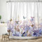 ASDCXZ Blumen Duschvorhang 180x200 cm, Frühling Lila Blumen Blätter Bunt Schmetterling Vogel Weiß Bad Waschbar Duschvorhänge Polyester Textil Wasserdicht Badevorhang für Badewanne mit 12 Haken