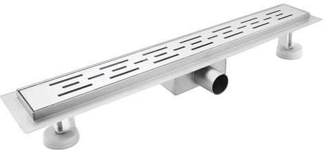 sunrik Duschrinne 110 cm, Strips Duschrinne extra flach, Edelstahl Bodenablauf Komplettset mit Siphon Haarsieb