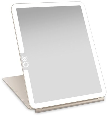 LUNA London Eclipse LED Lighted Travel Vanity Makeup Mirror | 3 Colour Light, Compact, Portable, Lighted, Rechargeable, Illuminated Mirror | Perfect for Travel, Makeup & Beauty Needs | Soft Stone