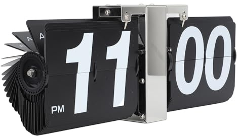 Flip Uhr Retro Minimalistisches Tischuhr Batteriebetrieben Klappuhr große Zahlen Kreative Flip Clock 12 H Kleine Schreibtischuhr für Zuhause Büro Dekoration (Black)