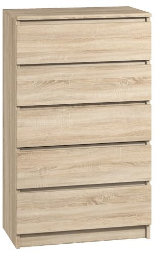 roe furniture Kommode mit 5 Schubladen - Modern Schubladenschrank - Komodenschrank - Schubladenkommode 70 cm Breit - Sonoma