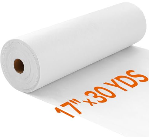 MOHOM Leichtes 43,2 cm x 27,7 m weißes Vlies zum Aufbügeln, einseitiger Polyesterstoff für Bastelbedarf, Quilten, Nähen, Hemdleisten, Kleider, Kragen, Manschetten