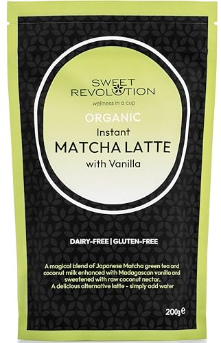 Sweet Revolution Organic Instant Matcha Latte with Vanilla (2 x 200g), Dairy Free and Gluten Free.