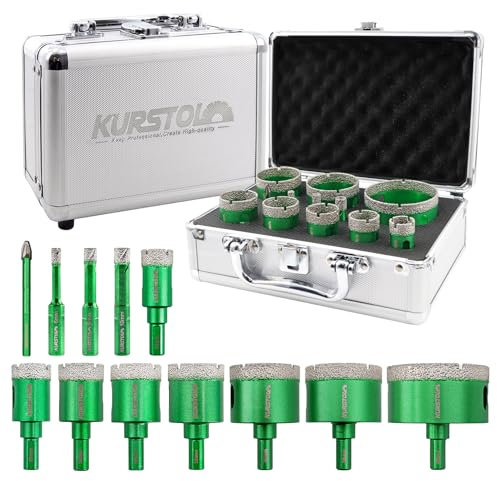 KURSTOL Diamant-Bohrkrone Kit - Dreikantschaft Diamantbohrer 6/8/10/20/25/28/32/35/45/50/65mm+6mm Exzenterbohrer für Porzellan Fliese Granit Marmor
