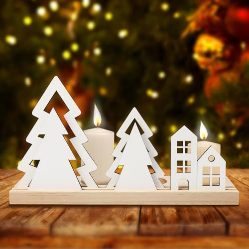 MONCAP Weihnachten Teelichthalter Weihnachtsbaum Kerzenhalter Adventskranz Teelichthalter für 4 Teelichter Weihnachten Kerzenständer für Adventsgesteck Weihnachten Tischdeko Adventsdeko