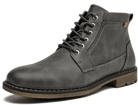 CLOWSE Men's Chukka Boots Casual Dress Boots Zipper Motorcycle Combat Boots Waterproof Ankle Boots Lace Up Fashion Leather Boots