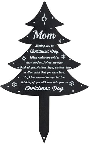 BUoonyer Weihnachts-Grabschmuck für Friedhof – Mutter, Metall-Gedenkmarkierungen, Weihnachtsbaum, Garten, Trauerschild, Gedenktafel für Mutter, Grabschmuck, Dekoration für den Außenbereich, Hof