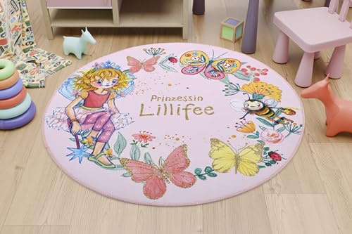 Prinzessin Lillifee Kinderteppich rosa Blumen rund 100cm