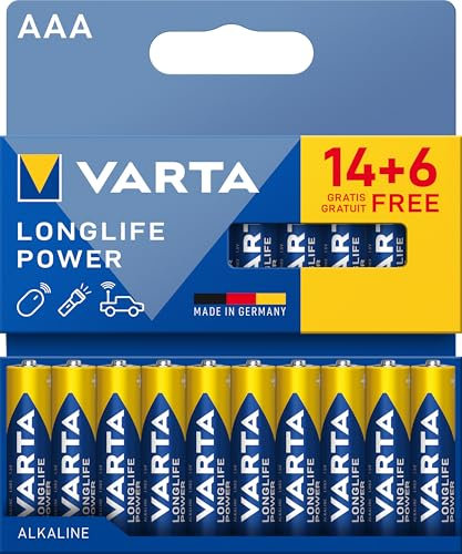VARTA Batterien AAA, 14+6 (20 Stück), Longlife Power, Alkaline, 1,5V, ideal für Spielzeug, Funkmaus, Taschenlampen, Verpackung zu 90% recycelt, Made in Germany