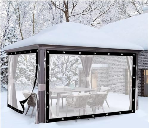 Clear Transparent Vinyl Tarp with Grommets Outdoor Curtains for Pergola Greenhouse Garden Patio Waterproof and UV Resistant 9x8ft/2.7x2.5m Size