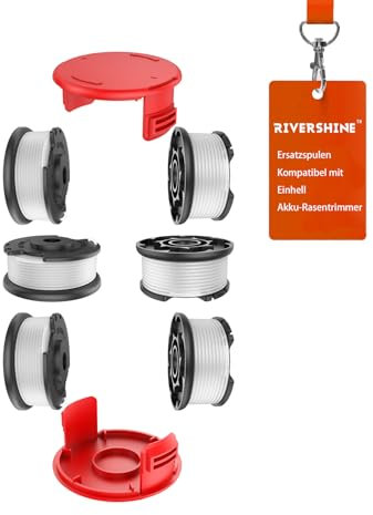 Rivershine GE-CT 18/28 Li Rasentrimmer Fadenspule Kompatibel mit Einhell GE-CT 18/28 Li, GE-CT 18/28 Li TC, und GE-CT 18/260 Li Akku-Rasentrimmer(6 Spulen+ 2 Trimmerabdeckung)