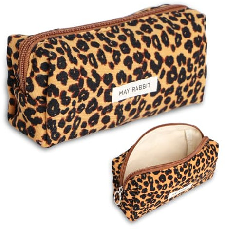 Mäppchen Cord-Stoff Mädchen Teenager Stiftetasche Stiftemappe Pencil Case Federtasche Schreibwaren Organizer Tasche Große Speicherkapazität Federmäppchen für Schule Büro(Braun Leopardenmuster)