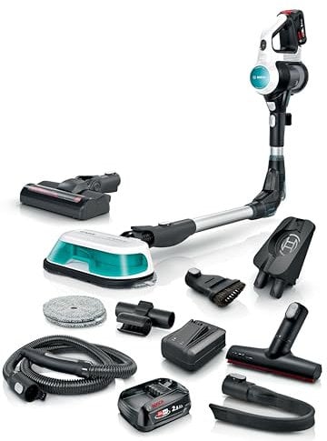 Bosch Unlimited 7 ProHygienic BSS712XHYG, Aspirapolvere a Batteria 2 in 1 per aspirazione e Pulizia, Bianco