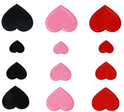 12PCS Versatile Hearts Applique Patches, Embroidered Iron On/Sew on Cute Love Heart Shape Patch Ideal Decoration Patches for Clothing, Dress, Hat, Socks, Jeans & DIY Accessories