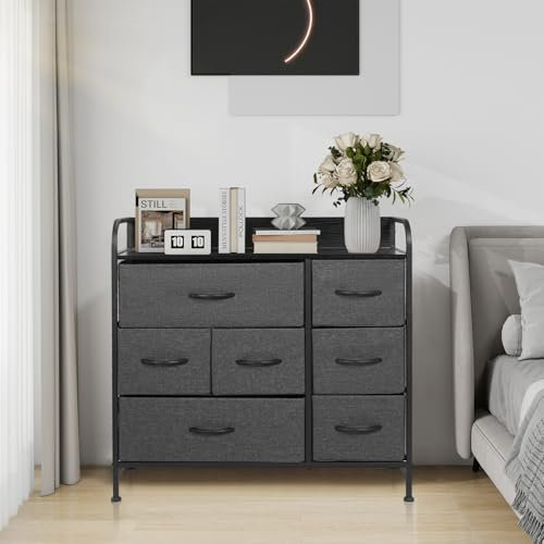 YOURLITE Chest of Drawers Fabric Storage Drawers with Wood Top & Metal Frame, Easy-Install, Large Storage Space7-Drawer Storage Organizer Unit for Bedroom, Living Room, Nursery Room, Hallway