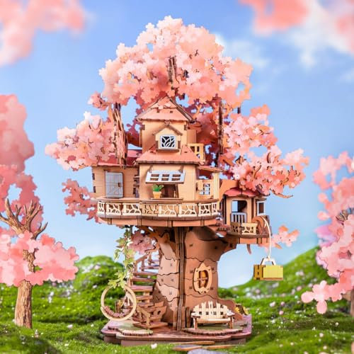 ROBOTIME 3D Wooden Puzzle Sakura Tree House, Model Kits for Adults to Build, Home Decoration Craft Gifts for Adults and Teens