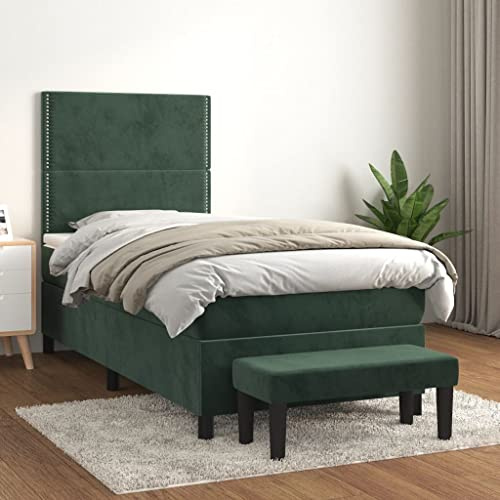Gecheer Boxspringbett mit Matratze Dunkelgrün 100x200 cm Samt