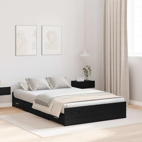 vidaXL Bettgestell mit Stauraum Schwarz Eichen-Optik 120 x 190 cm, Schlafzimmer, minimalistisches Design, praktisches Schlafbett für cleveren Stauraum, Moderne Möbel für Raummanagement