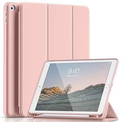 Lsmmpoba Case for iPad 9th/8th/7th Generation 10.2 inch (2021/2020/2019) with Pencil Holder, Smart Stand Cover with Soft TPU Back, Auto Sleep/Wake, Pink