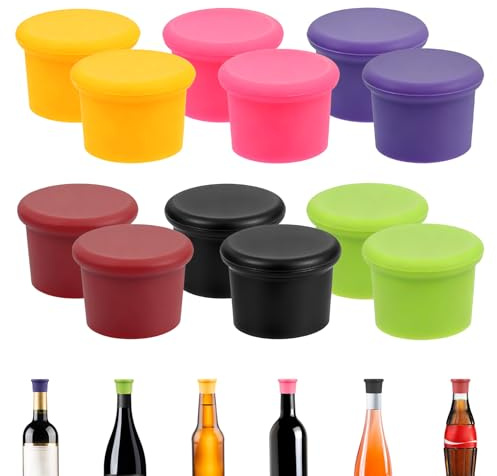 12 PzTappi per Bottiglie di Vetro, Tappi in Silicone, Tappi Bottiglie Vetro Acqua Riutilizzabili per Prosecco e Vino Birra Spumante Champagne, Mantenendo la Carne