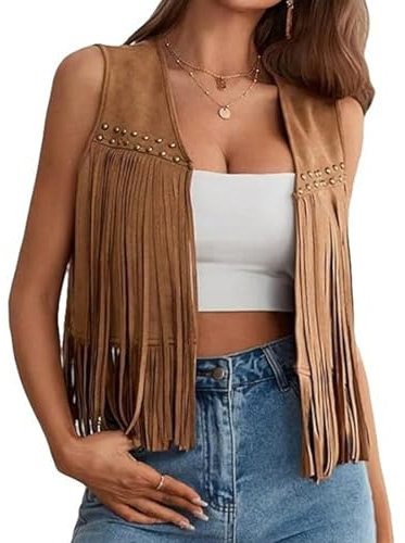 Edhomenn Dam tofs väst frans cowgirl väst damer fuskmocka denimjacka boho västerländsk hippie kläder cowboy väst Y2k Gilet casual cardigan