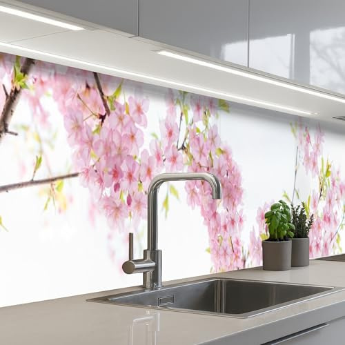 KitchenYeah© Credence Cuisine Sur Mesure 60x400 cm Plaque Adhesive Murale Panneau Decoratif Interieur Peel And Stick Mural Protection Mur Fleur De Cerisier - Rose - Fleurs - Sakura - Nature