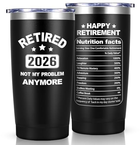 Livole Retirement Gifts for Men, Him, Colleagues, Coworker, Retired 2026 Not My Problem Anymore, Retirement Mug, 20oz 600ml Stainless Steel Insulated Wine Tumbler