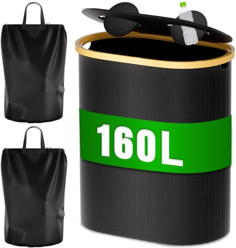 LuJasi 160L Pfandflaschen Sammelbehälter 2 Fächer mit Deckel Pfandflaschen Behälter, Pfandflaschen Aufbewahrung, Flaschensammler Integrierter Tragetasche Fasst 45-75 Leere Flaschen, Wäschekorb