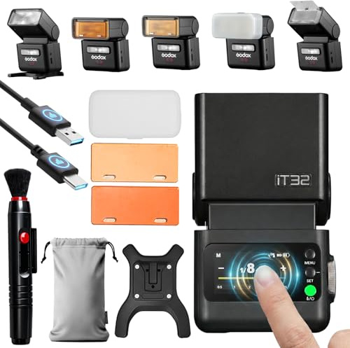 Godox iT32 TTL Mini Flash, 2.4GHz HSS 1/8000s Wireless TTL Camera Flash | with Touchscreen, Built-in Battery & LED Modelling Light, Modular System Compatible with Optional X5 Series Triggers