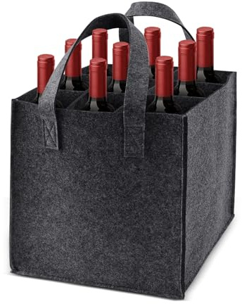 Sac Bouteille avec Poignées, Sac à Bouteilles, Sac de Transport pour 9 Bouteilles de 1,5 L de Vin, Porte Bouteille en Feutre Robuste, Sacs de Transport avec Poignée Réutilisable pour Vins Champagne