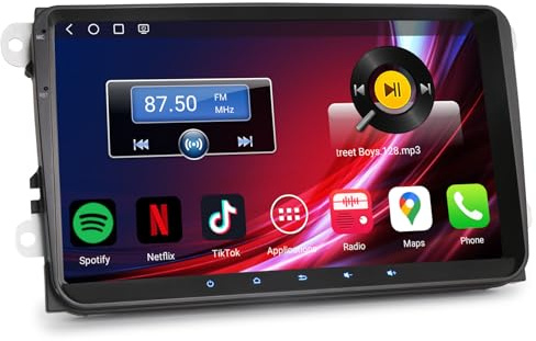 Snapdragon 8 cœurs 4 Go + 64 Go Android 14 Dab+ Autoradio Bluetooth pour VW Golf 5/6 Polo 6R Passat B6 Caddy Touran Tiguan Seat Skoda GPS Navigateur CarPlay Android Auto DSP WiFi 4G Écran de 9 Pouces