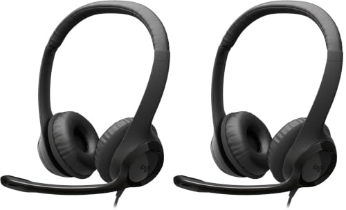 Logitech H390 kabelgebundenes Headset für PC/Notebook, Stereo-Kopfhörer mit Mikrofon mit Geräuschunterdrückung, Stereo, Bedienelemente am Kabel, Works with Chromebook – SCHWARZ (Packung mit 2)